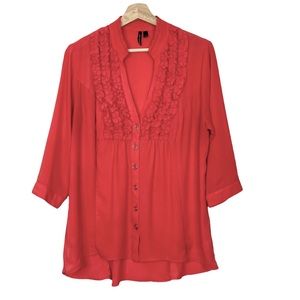 Love Haight Ruffled 3/4 Sleeve V-Neck Blouse